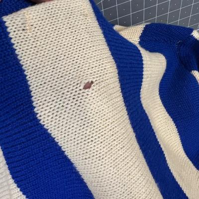 Vintage LETTER Sweater Blue and White "A" with John and Megaphone 