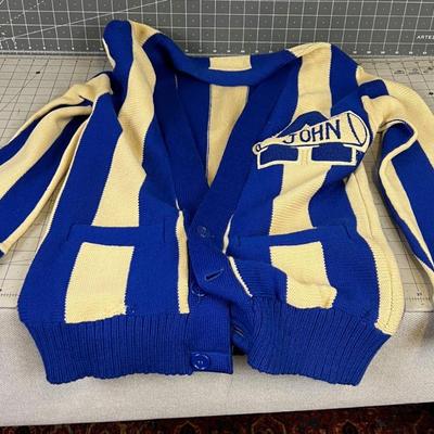 Vintage LETTER Sweater Blue and White "A" with John and Megaphone 