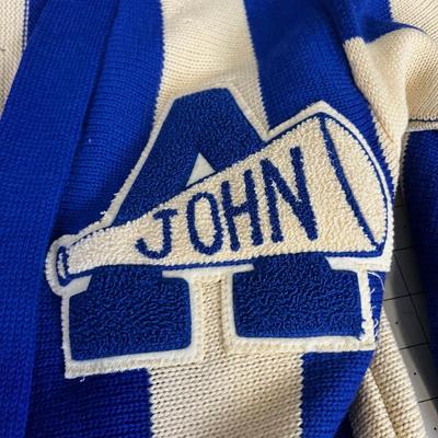 Vintage LETTER Sweater Blue and White "A" with John and Megaphone 
