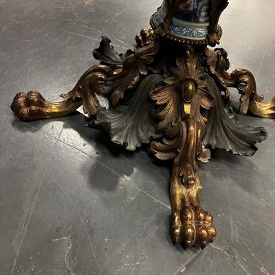 Spectacular Art Nouveau Bronze and Ceramic Table with a Marble Top 