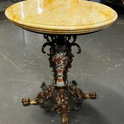 Spectacular Art Nouveau Bronze and Ceramic Table with a Marble Top 