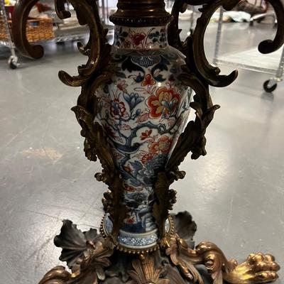 Spectacular Art Nouveau Bronze and Ceramic Table with a Marble Top 