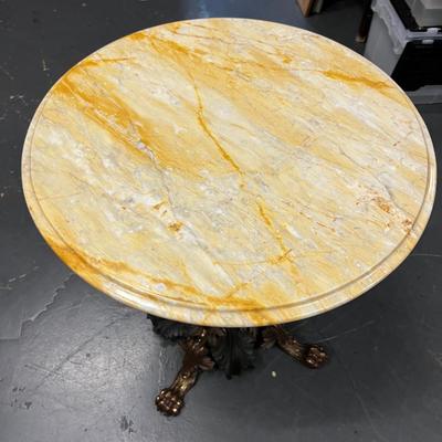 Spectacular Art Nouveau Bronze and Ceramic Table with a Marble Top 