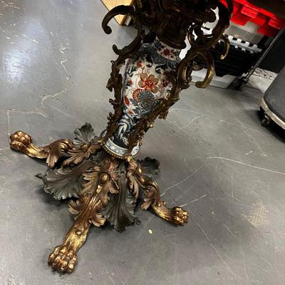 Spectacular Art Nouveau Bronze and Ceramic Table with a Marble Top 