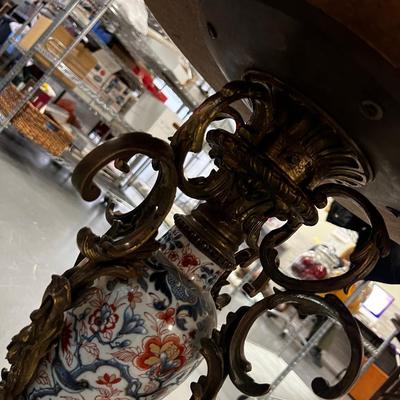 Spectacular Art Nouveau Bronze and Ceramic Table with a Marble Top 