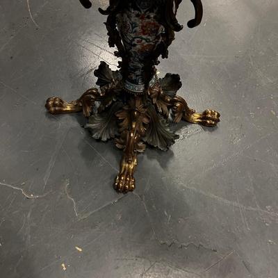 Spectacular Art Nouveau Bronze and Ceramic Table with a Marble Top 