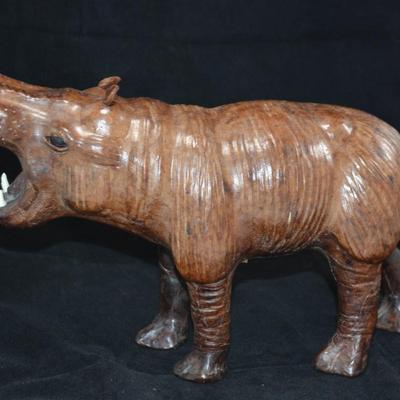 Vintage Leather Hippopotamus with Glass Eyes 13x8