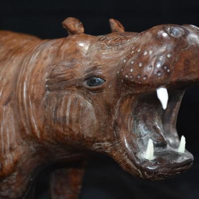 Vintage Leather Hippopotamus with Glass Eyes 13x8