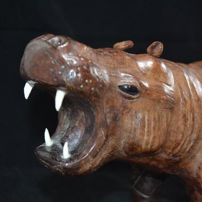 Vintage Leather Hippopotamus with Glass Eyes 13x8