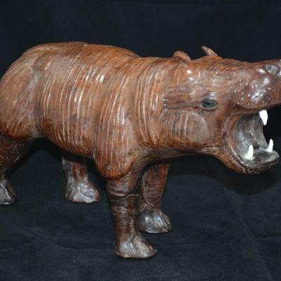 Vintage Leather Hippopotamus with Glass Eyes 13x8