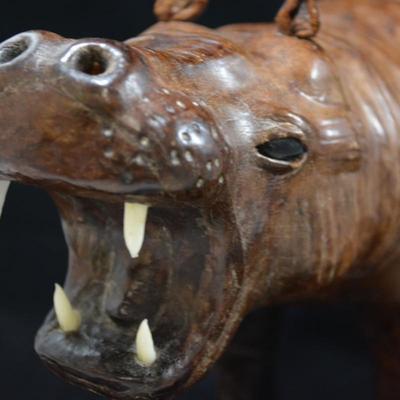 Vintage Leather Hippopotamus with Glass Eyes 13x8