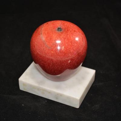 Alabaster Apple on Marble Pedestal 4x2.5