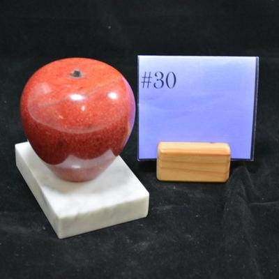 Alabaster Apple on Marble Pedestal 4x2.5