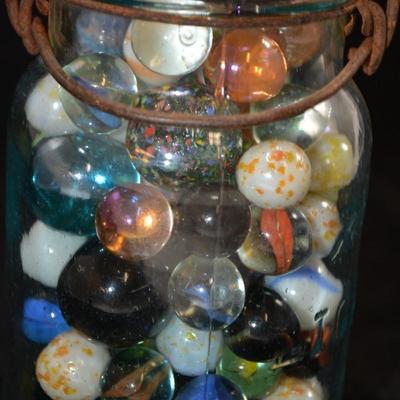 "Lightning" Jar Full of Marbles 6.5x3.5