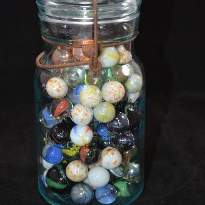 "Lightning" Jar Full of Marbles 6.5x3.5