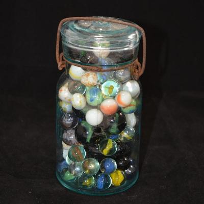 "Lightning" Jar Full of Marbles 6.5x3.5