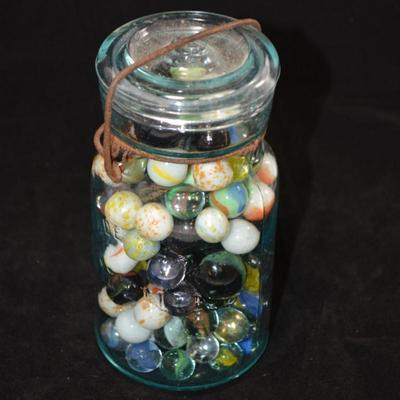 "Lightning" Jar Full of Marbles 6.5x3.5