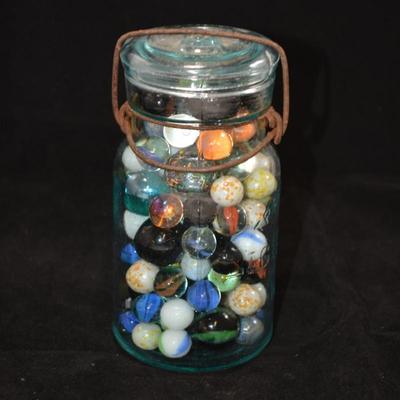 "Lightning" Jar Full of Marbles 6.5x3.5