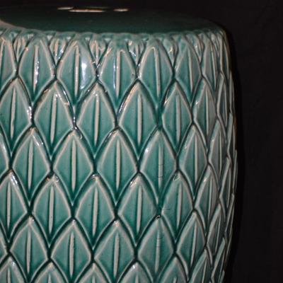 Large Ceramic 20th Century Green Leaf Garden Stool 20x15