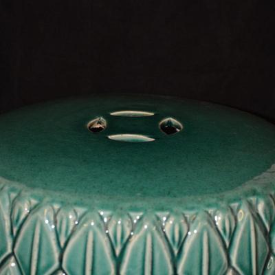 Large Ceramic 20th Century Green Leaf Garden Stool 20x15