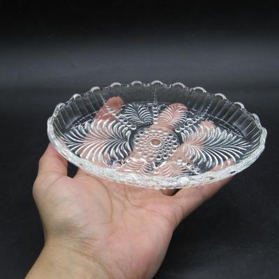 Vintage Crystal Glass Mid Century Style Ruffled Edge Small Serving Kitchenware Dish