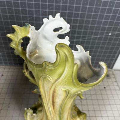 Art Nouveau Large Vase, Green with Lions 