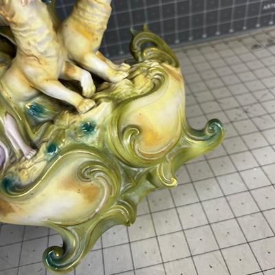 Art Nouveau Large Vase, Green with Lions 
