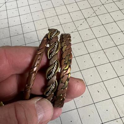 3 Copper and Brass Bracelets Braided Pattern 