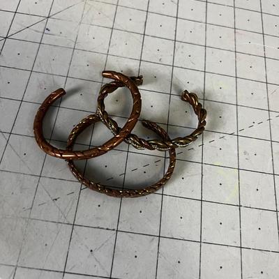 3 Copper and Brass Bracelets Braided Pattern 