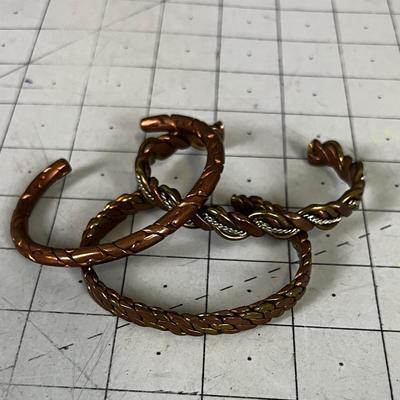 3 Copper and Brass Bracelets Braided Pattern 