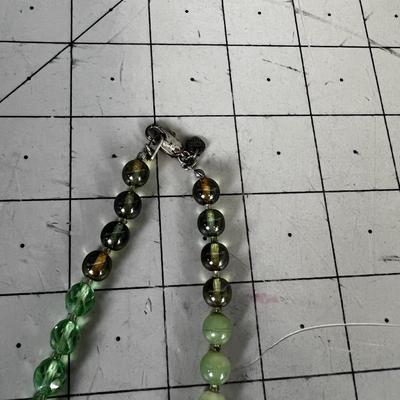Lovely Light Green Beaded Necklace with Silver Clasp