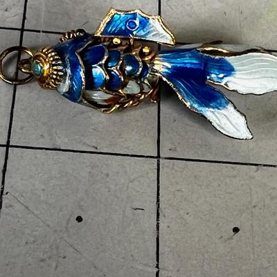 Enamel BLUE Koi Pendant that Reticulates 
