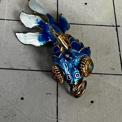 Enamel BLUE Koi Pendant that Reticulates 