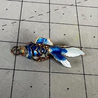 Enamel BLUE Koi Pendant that Reticulates 