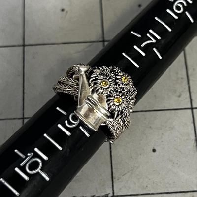 Flower Pot 925 Yellow Citrine Stones with A Clasp Ring! 