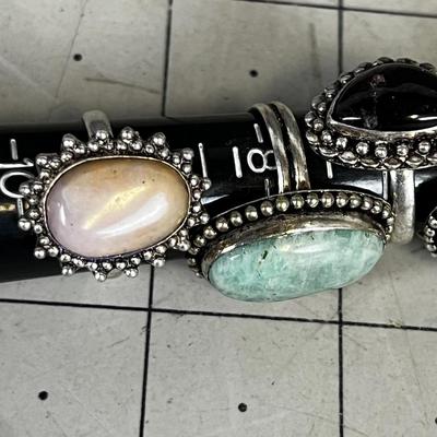 Lot of Rings - Genuine Stones Many Kinds. (5) Cabochon 
