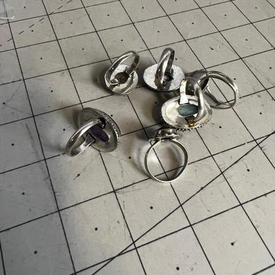 Lot of Rings - Genuine Stones Many Kinds. (6 ) Cabochon: Amethyst 