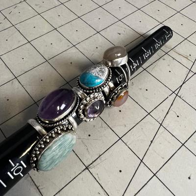 Lot of Rings - Genuine Stones Many Kinds. (6 ) Cabochon: Amethyst 