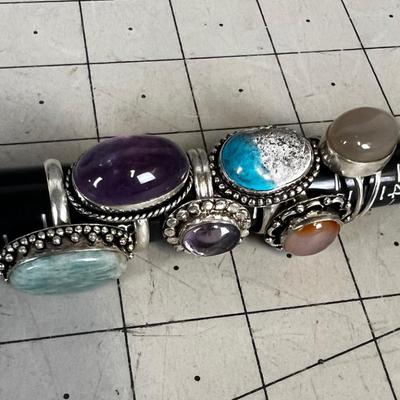 Lot of Rings - Genuine Stones Many Kinds. (6 ) Cabochon: Amethyst 