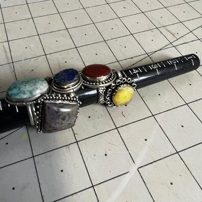 Lot of Rings, 6 Red jasper, Aventurine, Blue Stones.