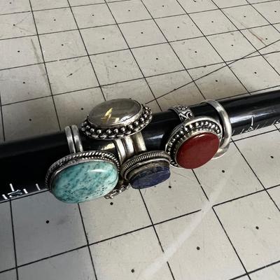 Lot of Rings, 6 Red jasper, Aventurine, Blue Stones.