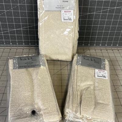 Nicole Miller NEW 3 Sets of Four Napkins, Silver Herringbone Sparkle 