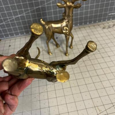 Pair of Vintage Brass Reindeer Candle Sticks