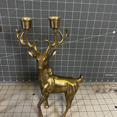 Pair of Vintage Brass Reindeer Candle Sticks