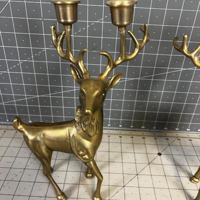 Pair of Vintage Brass Reindeer Candle Sticks