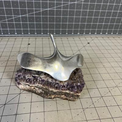 Aluminum Swan Sculpture on Amethyst Crystal Base