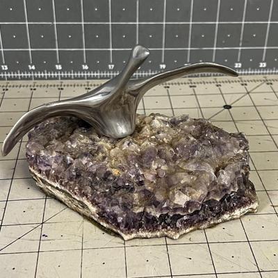 Aluminum Swan Sculpture on Amethyst Crystal Base