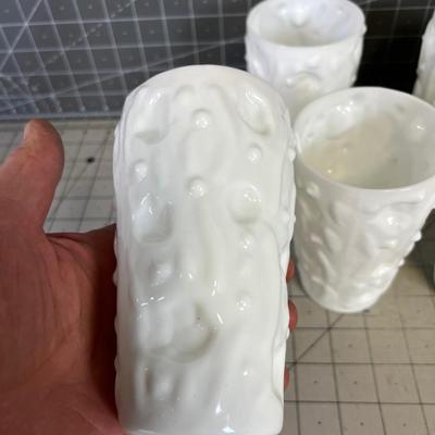 VINTAGE Mid Century  Free Form White Tumblers GLASS (7) 