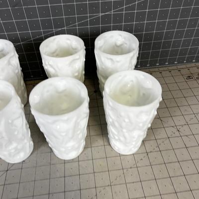 VINTAGE Mid Century  Free Form White Tumblers GLASS (7) 