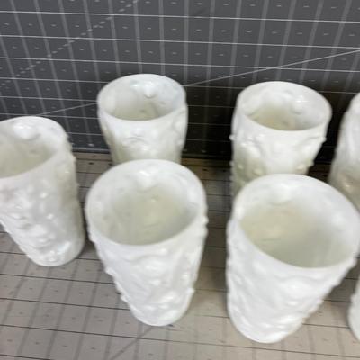 VINTAGE Mid Century  Free Form White Tumblers GLASS (7) 